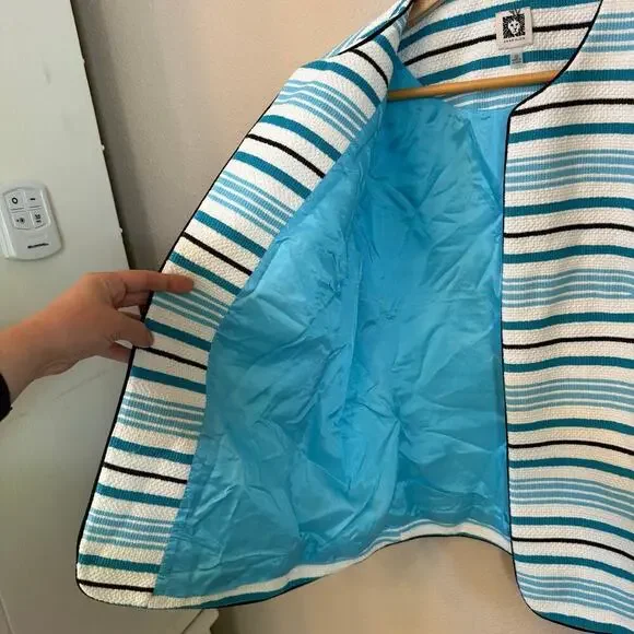 Anne Klein Preppy Blue Striped Open Front Cardigan Jacket Womens Sz 12 Nautical - Picture 4 of 11